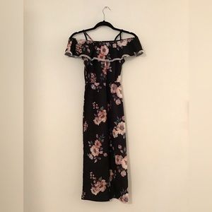 Girls floral print jumpsuit off the shoulder with Ruffle.